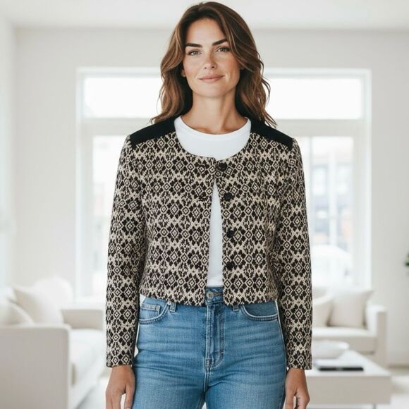 NID D'Abeille Cropped Brocade Tapestry Damask Raised Textured Jacket, Large - Picture 1 of 12
